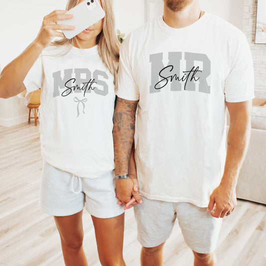 Mr. & Mrs. Matching Wedding T-Shirts – Personalized Couple Tees