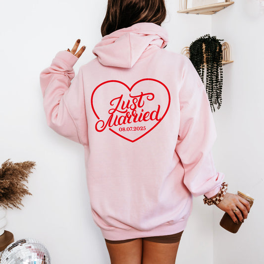 Just Married Hoodie – Personalized Newlywed Heart Design with Wedding Date