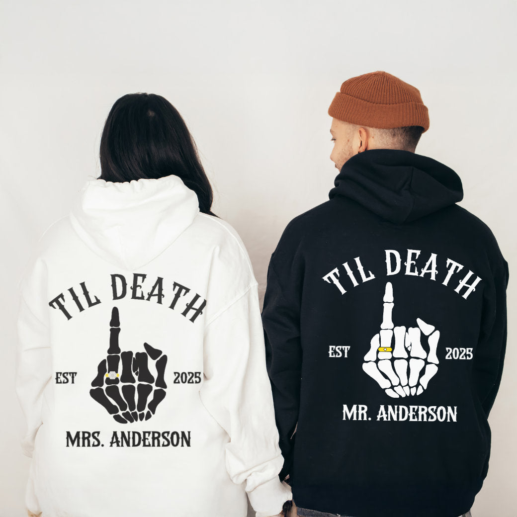 Til Death Couple Hoodies β Matching Mr. & Mrs. Skeleton Hand Wedding Hoodies