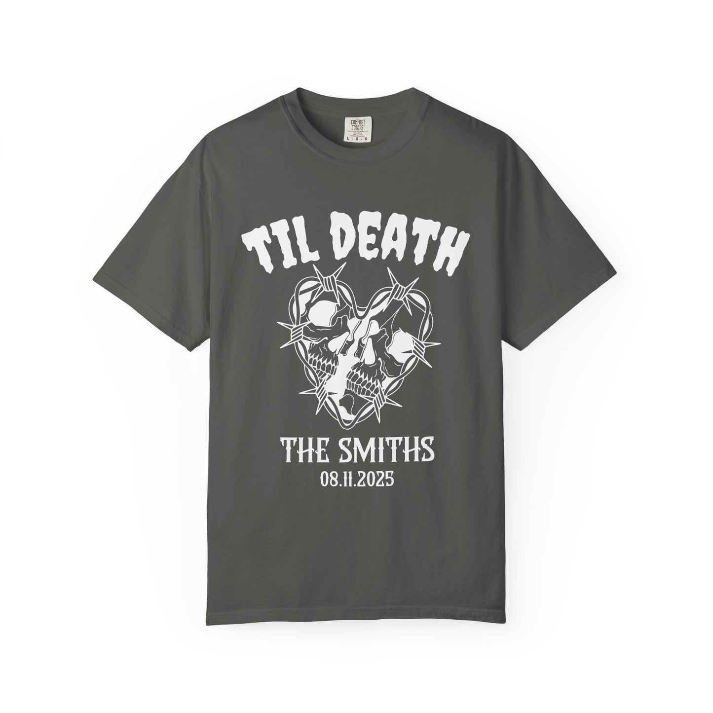 Til Death Personalized Skull Couple T-Shirt β Gothic Wedding or Anniversary Tee
