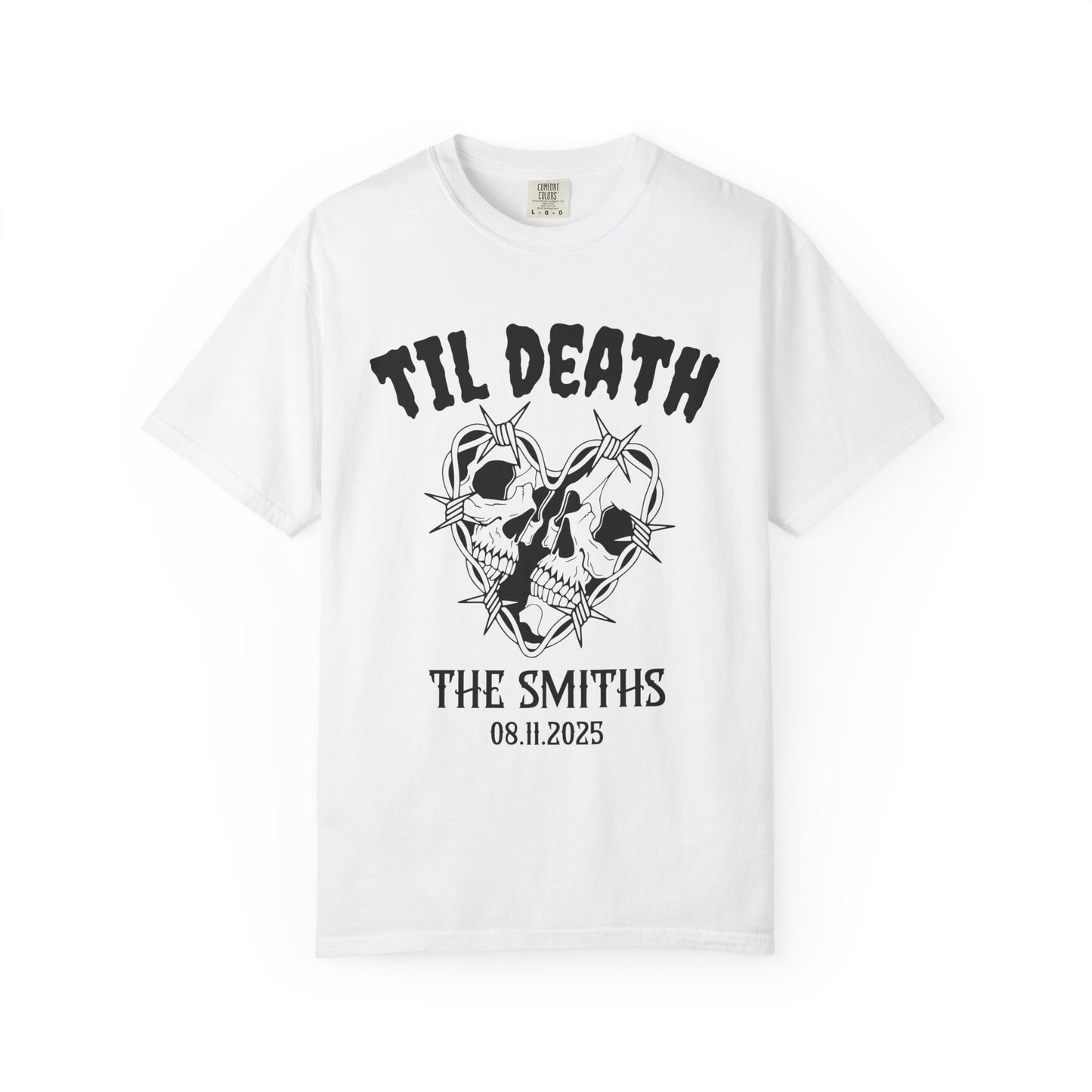 Til Death Personalized Skull Couple T-Shirt β Gothic Wedding or Anniversary Tee