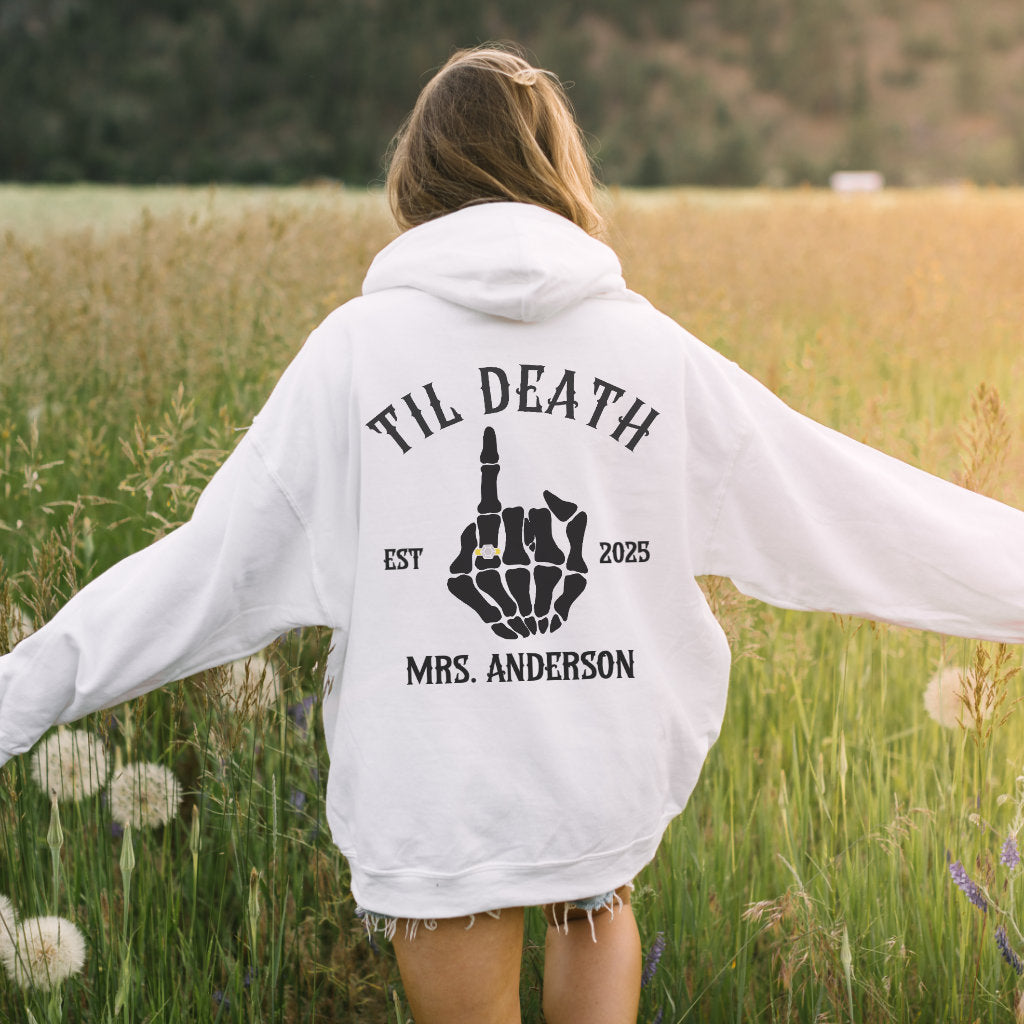 Til Death Couple Hoodies – Matching Mr. & Mrs. Skeleton Hand Wedding Hoodies