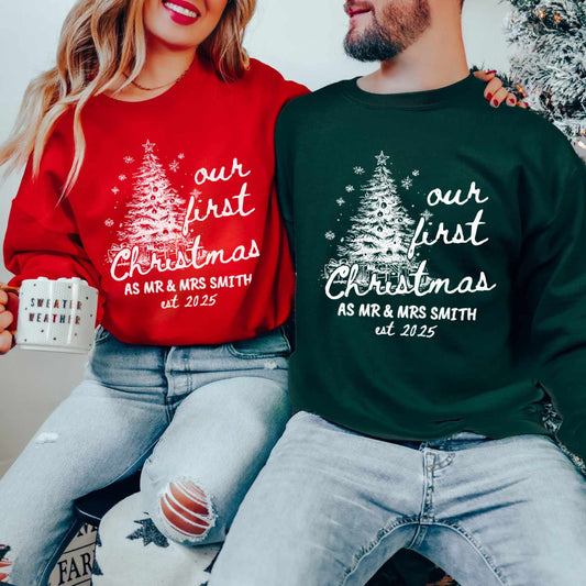 Our First Christmas as Mr. & Mrs. Sweatshirt – Personalized Newlywed Holiday Crewneck