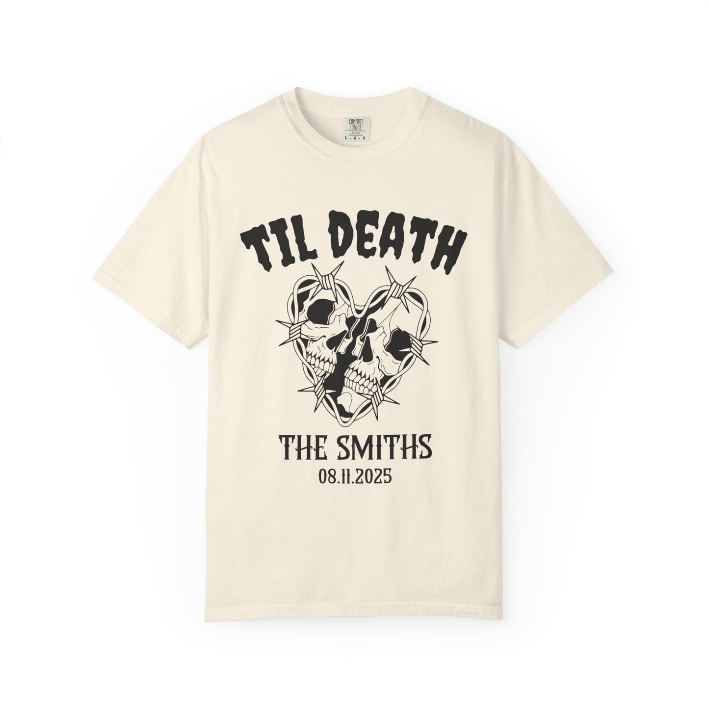 Til Death Personalized Skull Couple T-Shirt – Gothic Wedding or Anniversary Tee