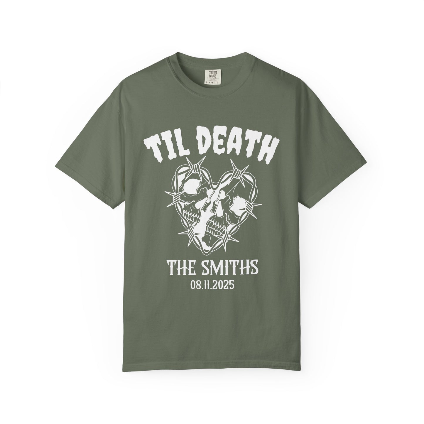 Til Death Personalized Skull Couple T-Shirt – Gothic Wedding or Anniversary Tee