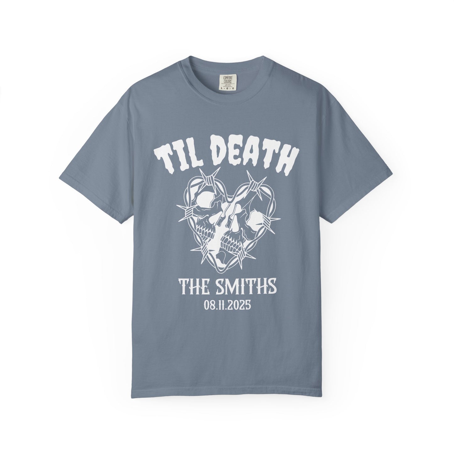 Til Death Personalized Skull Couple T-Shirt – Gothic Wedding or Anniversary Tee